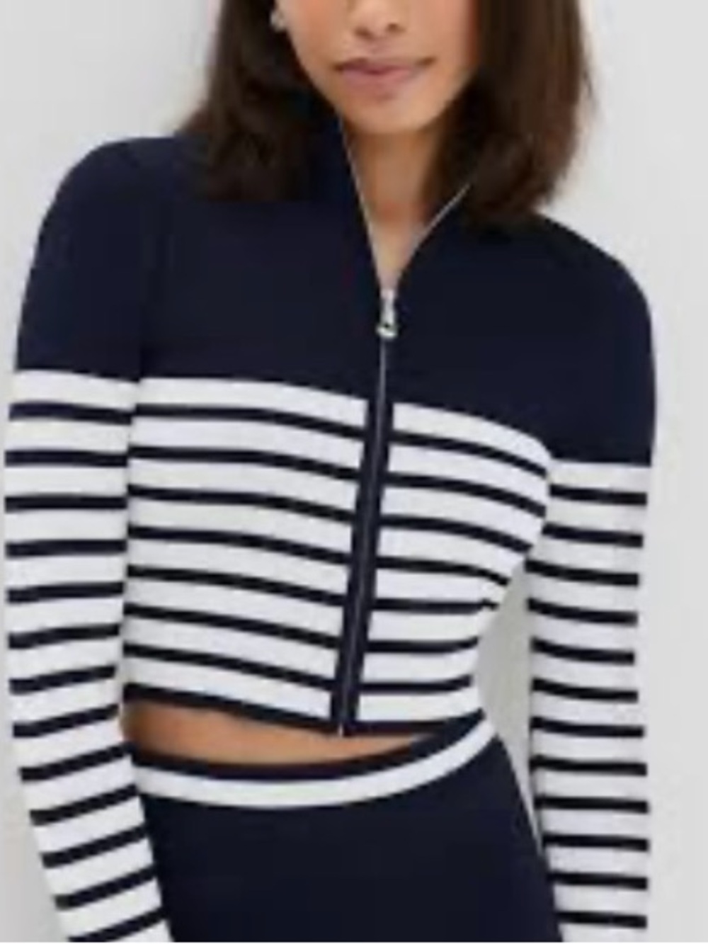STAUD Navy Ribbed Zip-Front Crop Top